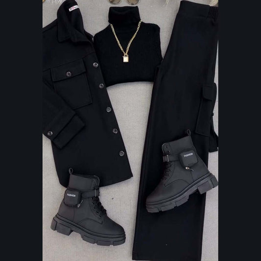 Cargo Style Premium Quality Winter 3-Pcs Co-Ord Set For Her. WWTS-32