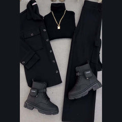 Cargo Style Premium Quality Winter 3-Pcs Co-Ord Set For Her. WWTS-32