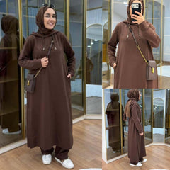 Long Pull-Over Hooded Abaya Style 2-Pcs Winter Suit. WWTS-51