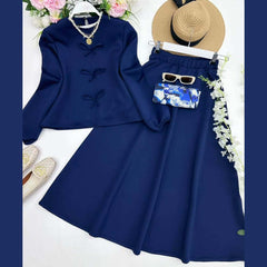 Bow Shirt & Skirt Style 2-Pcs Winter Co-Ord Set. WWTS-46