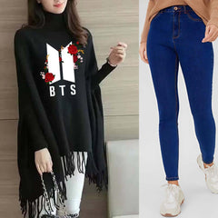 Bundle Of 2 Bat-Wing Printed Poncho And Skinny Jeans Set For Winter's. (Make Your Own Bundle)