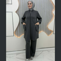 Zipper Pocket's Jacket Style Premium Quality Winter 2-Pcs Tracksuit For Her. WWTS-56