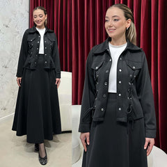 Flap-Ailet Short Jacket Skirt Style 2-Pcs Winter Co-Ord Set. WWTS-43