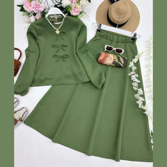 Bow Shirt & Skirt Style 2-Pcs Winter Co-Ord Set. WWTS-46