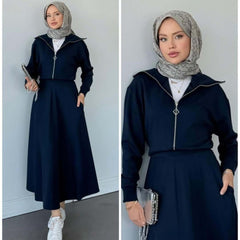 Drop Shoulder Short Jacket Skirt Style 2-Pcs Winter Co-Ord Set. WWTS-35