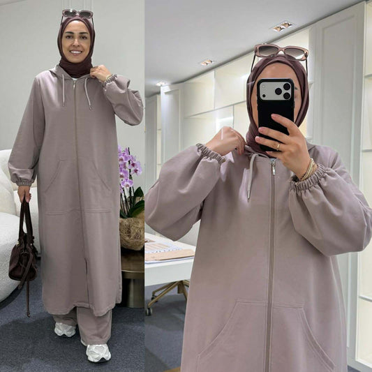 Long Zipper Hoodie Style 2-Pcs Winter Track-Suit. WWTS-55