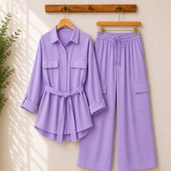 Esra Cotton-Lawn Western 4-Pocket's Cargo Style 2-Pcs Stiched Co-Ord Set.