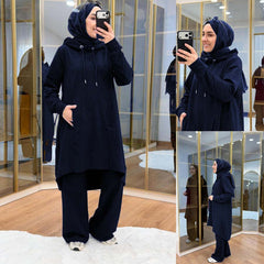 High-Low Pull-Over Pocket Hooded Style 2-Pcs Winter Suit. WWTS-53