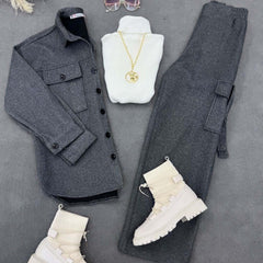 Cargo Style Premium Quality Winter 3-Pcs Co-Ord Set For Her. WWTS-32