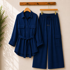 Esra Cotton-Lawn Western 4-Pocket's Cargo Style 2-Pcs Stiched Co-Ord Set.