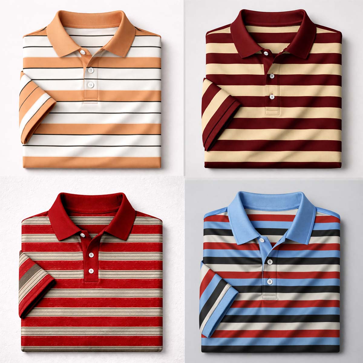 Bundle Of 4 Dry-Fit 3D Stripe Printed Style Half-Sleeve Polo Summer Tshirt's. MS3DP-102+105+109+108