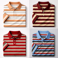 Bundle Of 4 Dry-Fit 3D Stripe Printed Style Half-Sleeve Polo Summer Tshirt's. MS3DP-102+105+109+108