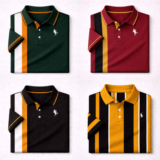 Bundle Of 4 Dry-Fit 3D Stripe Printed Style Half-Sleeve Polo Summer Tshirt's. MS3DP-11+12+13+14