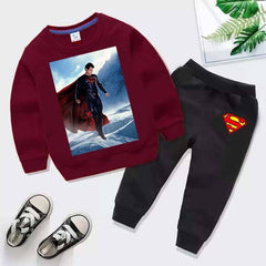 Kids Super Man Printed Sweat-Shirt Style 2-Pcs Winter Track-Suit.