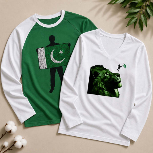 Bundle Of 2 Different Style Full-Sleeve Printed Azadi Tshirt. D-38 & D-48
