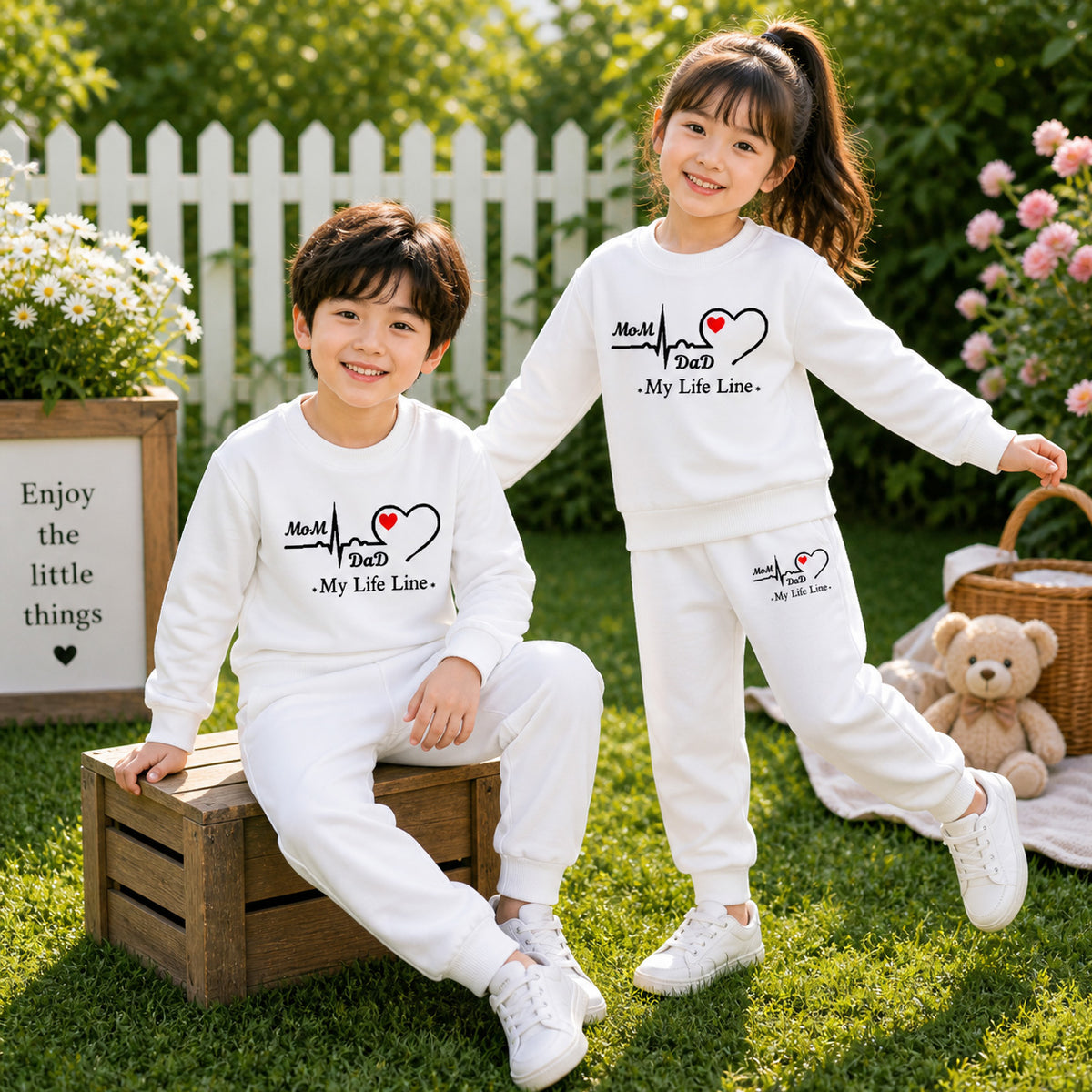 White MD Life-Line Kids Sweat Style 2-Pcs Summer Suit. (FTS+TR)