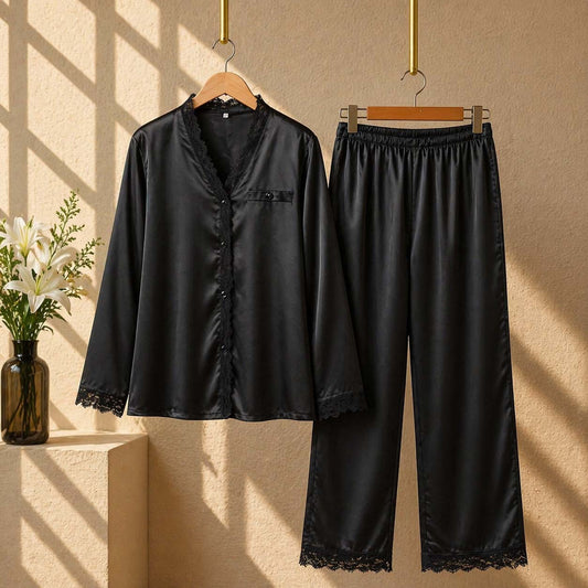 Imported Lace Style 2-Pcs Silk Nightsuit. D-7