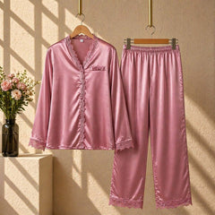 Imported Lace Style 2-Pcs Silk Nightsuit. D-7