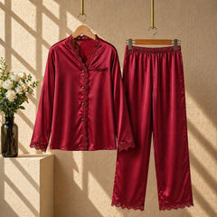 Imported Lace Style 2-Pcs Silk Nightsuit. D-7