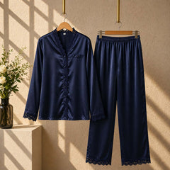 Imported Lace Style 2-Pcs Silk Nightsuit. D-7