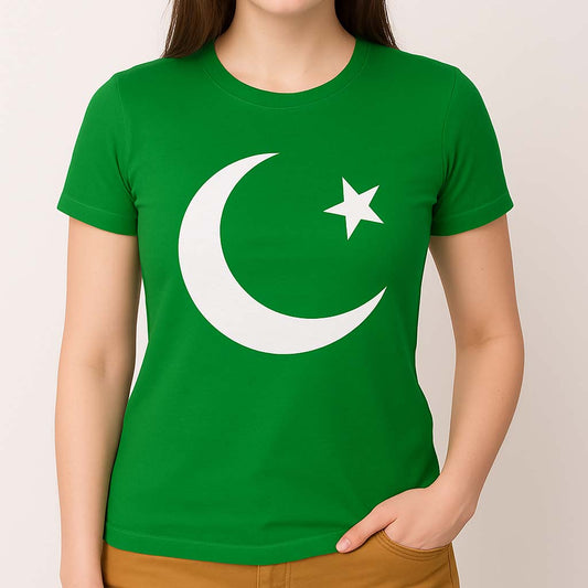 Green CT Big Printed R-Neck Hlaf Sleeve Azadi Tshirt