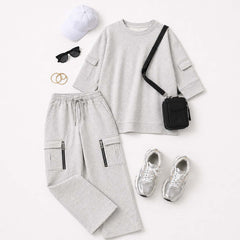 Drop-Shoulder 6-Pocket Cargo Zipper Style Western 2-Pcs Summer Tracksuit For Her. WSTS-07 V2