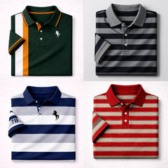 Bundle Of 4 Dry-Fit 3D Stripe Printed Style Half-Sleeve Polo Summer Tshirt's. MS3DP-02+07+14+19