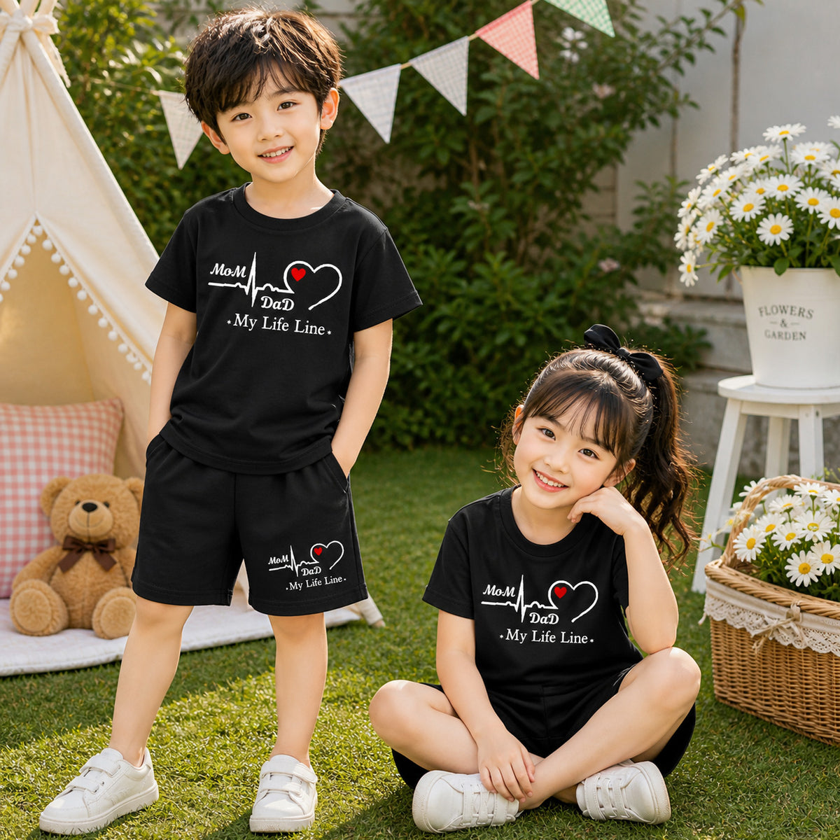 Black MD Life-Line Kids Pintex Style 2-Pcs Summer Suit. (HTS+SH)