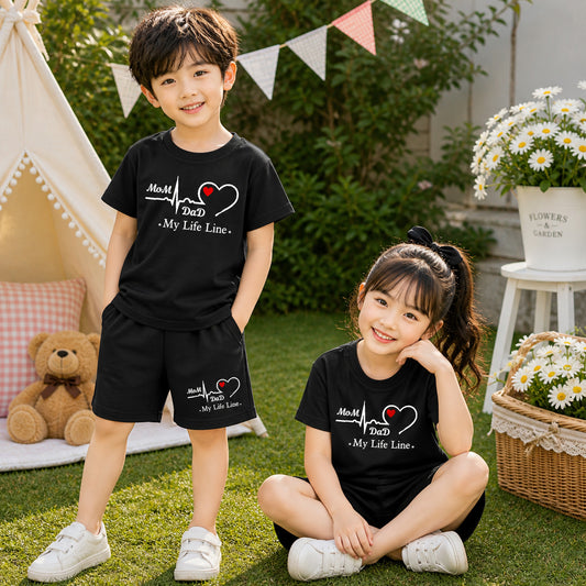 Black MD Life-Line Kids Pintex Style 2-Pcs Summer Suit. (HTS+SH)