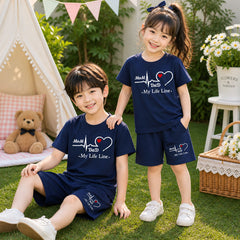 Blue MD Life-Line Kids Pintex Style 2-Pcs Summer Suit. (HTS+SH)