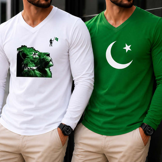 Bundle Of 2 V-Neck Full-Sleeve Printed Azadi Tshirt.