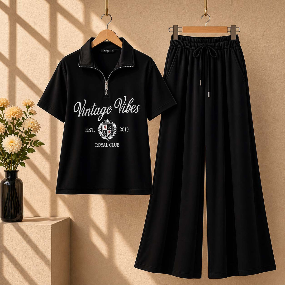 Vintage-Vibes Collar Zip Style 2-Pcs Summer Tracksuit For Her. WSTS-09 V2