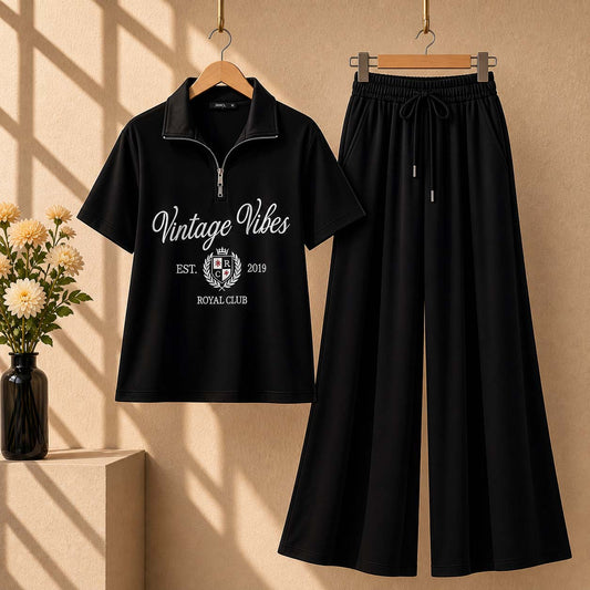 Vintage-Vibes Collar Zip Style 2-Pcs Summer Tracksuit For Her. WSTS-09 V2