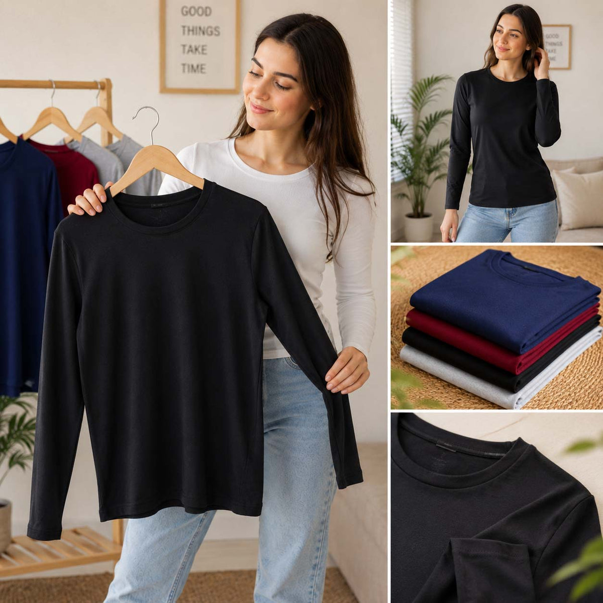 Bundle Of 4 O-Neck Full-Sleeve Summer Tshirt's For Her.