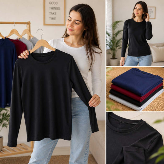 Bundle Of 4 O-Neck Full-Sleeve Summer Tshirt's For Her.