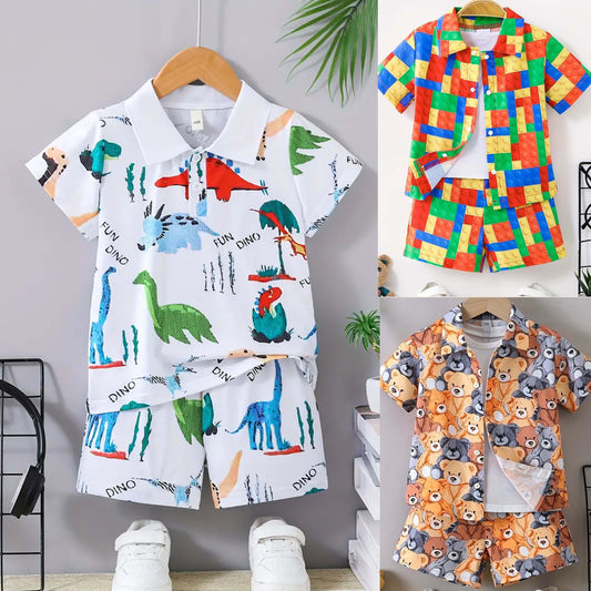 Bundle Of 3 All-Over 3D Printed 2-Pcs Summer Suit For Kids. D-06+08+11