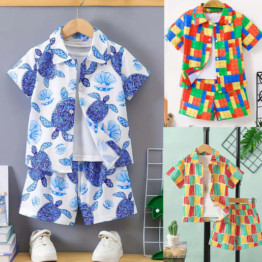 Bundle Of 3 All-Over 3D Printed 2-Pcs Summer Suit For Kids. D-05+08+10