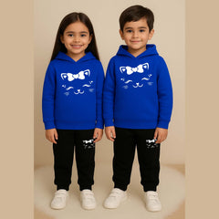 Cat-Bow Kids Printed Contrast Hoodie Style 2-Pcs Winter Tracksuit.