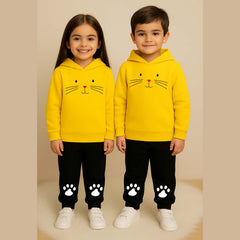 Cat-Foot Kids Printed Contrast Hoodie Style 2-Pcs Winter Tracksuit.
