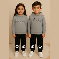 Cat-Foot Kids Printed Contrast Hoodie Style 2-Pcs Winter Tracksuit.