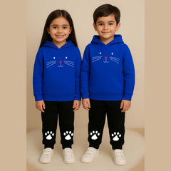 Cat-Foot Kids Printed Contrast Hoodie Style 2-Pcs Winter Tracksuit.