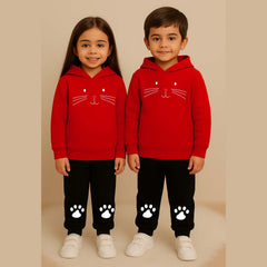 Cat-Foot Kids Printed Contrast Hoodie Style 2-Pcs Winter Tracksuit.