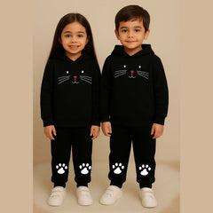 Cat-Foot Kids Printed Contrast Hoodie Style 2-Pcs Winter Tracksuit.