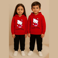 Kitty Kids Printed Contrast Hoodie Style 2-Pcs Winter Tracksuit.