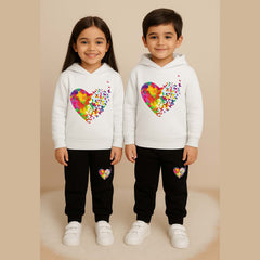 Multi-Heart Kids Printed Contrast Hoodie Style 2-Pcs Winter Tracksuit.