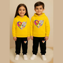 Multi-Heart Kids Printed Contrast Hoodie Style 2-Pcs Winter Tracksuit.
