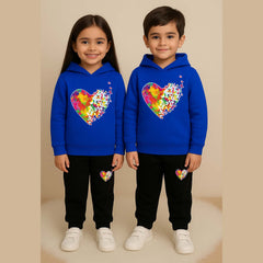 Multi-Heart Kids Printed Contrast Hoodie Style 2-Pcs Winter Tracksuit.