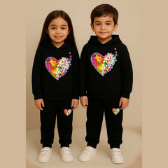 Multi-Heart Kids Printed Contrast Hoodie Style 2-Pcs Winter Tracksuit.