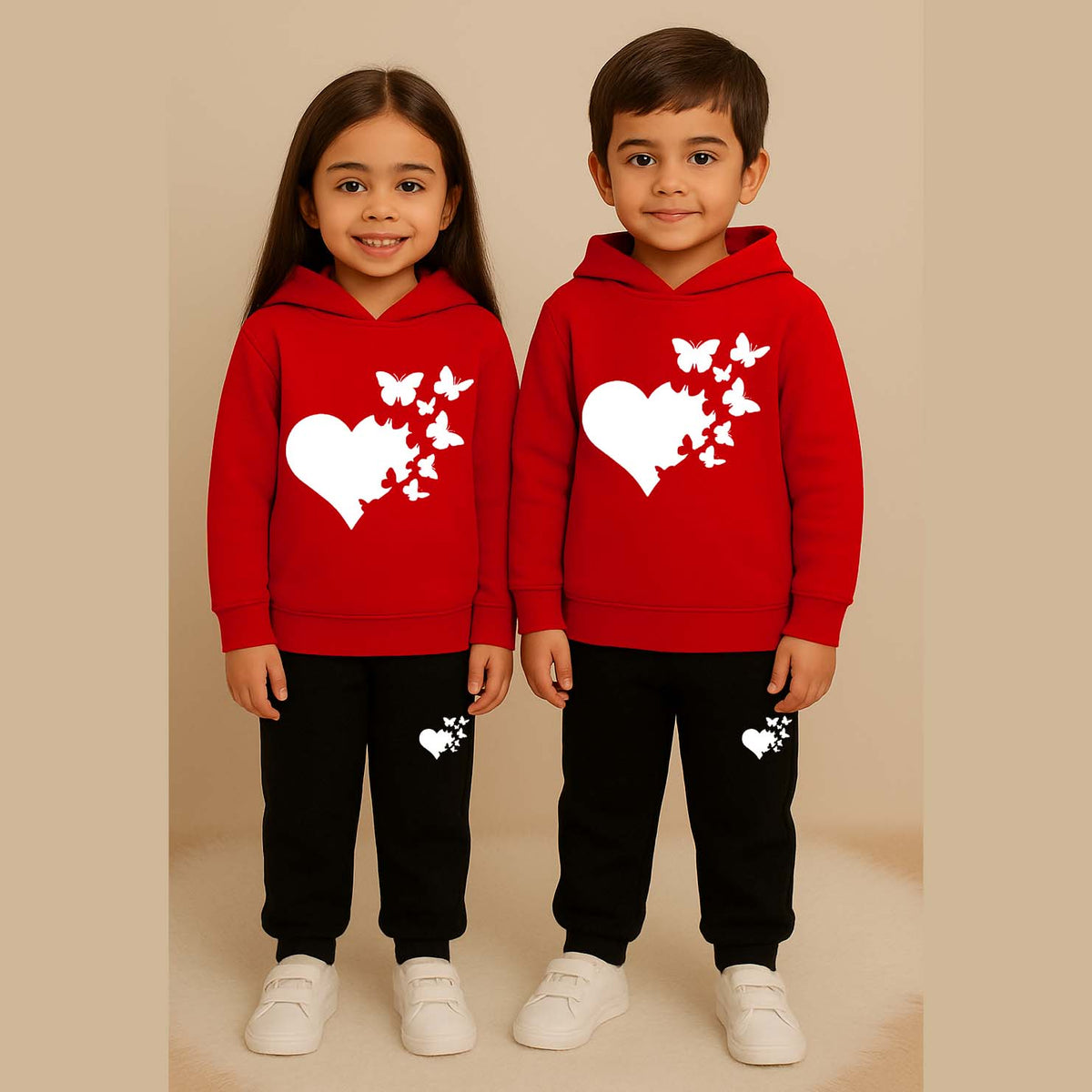 Heart-B.Fly Kids Printed Contrast Hoodie Style 2-Pcs Winter Tracksuit.