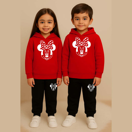 Mickey Kids Printed Contrast Hoodie Style 2-Pcs Winter Tracksuit.